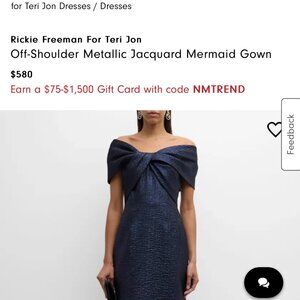 The Rickie Freeman for Teri Jon Off-Shoulder Metallic Jacquard Mermaid Gown is a